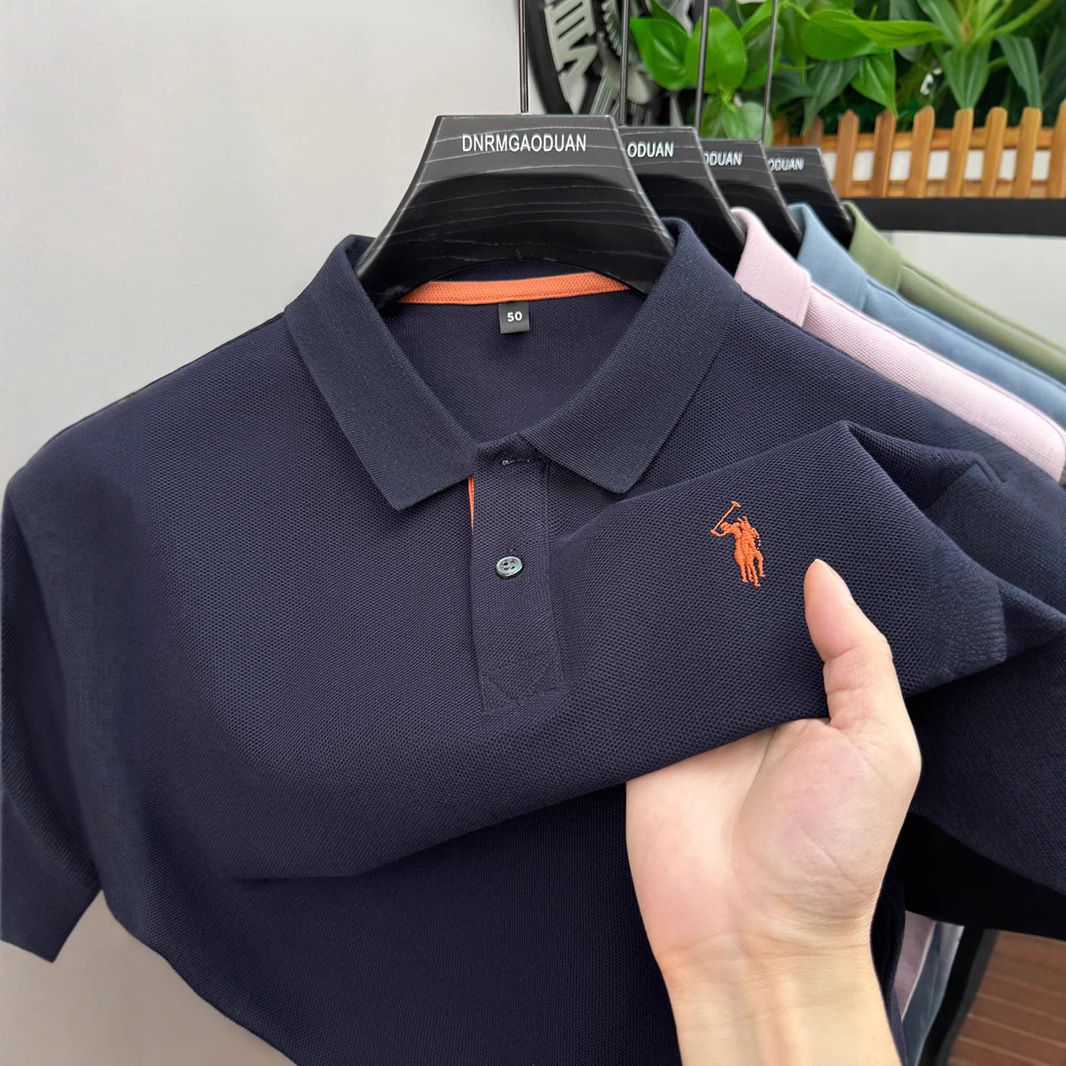 Summer Loose Fit Short Sleeve Long Staple Cotton Turn Down Collar Breathable Solid Color High End Anti Wrinkle No Iron Business Casual Wholesale
