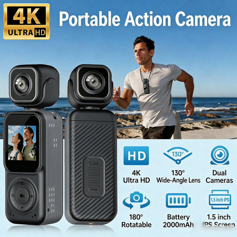 Nouvelle caméra portable 4K Ultra HD Q3, caméra d'action pour sports de plein air, enregistreur DV de cyclisme avec écran, stabilisation d'image