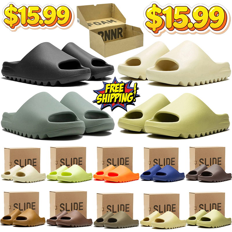 free shipping with box designer foam runner mens womens slides slippers sandals d h gate desert sand Bone Resin Slate Grey Glow black slide sandal s