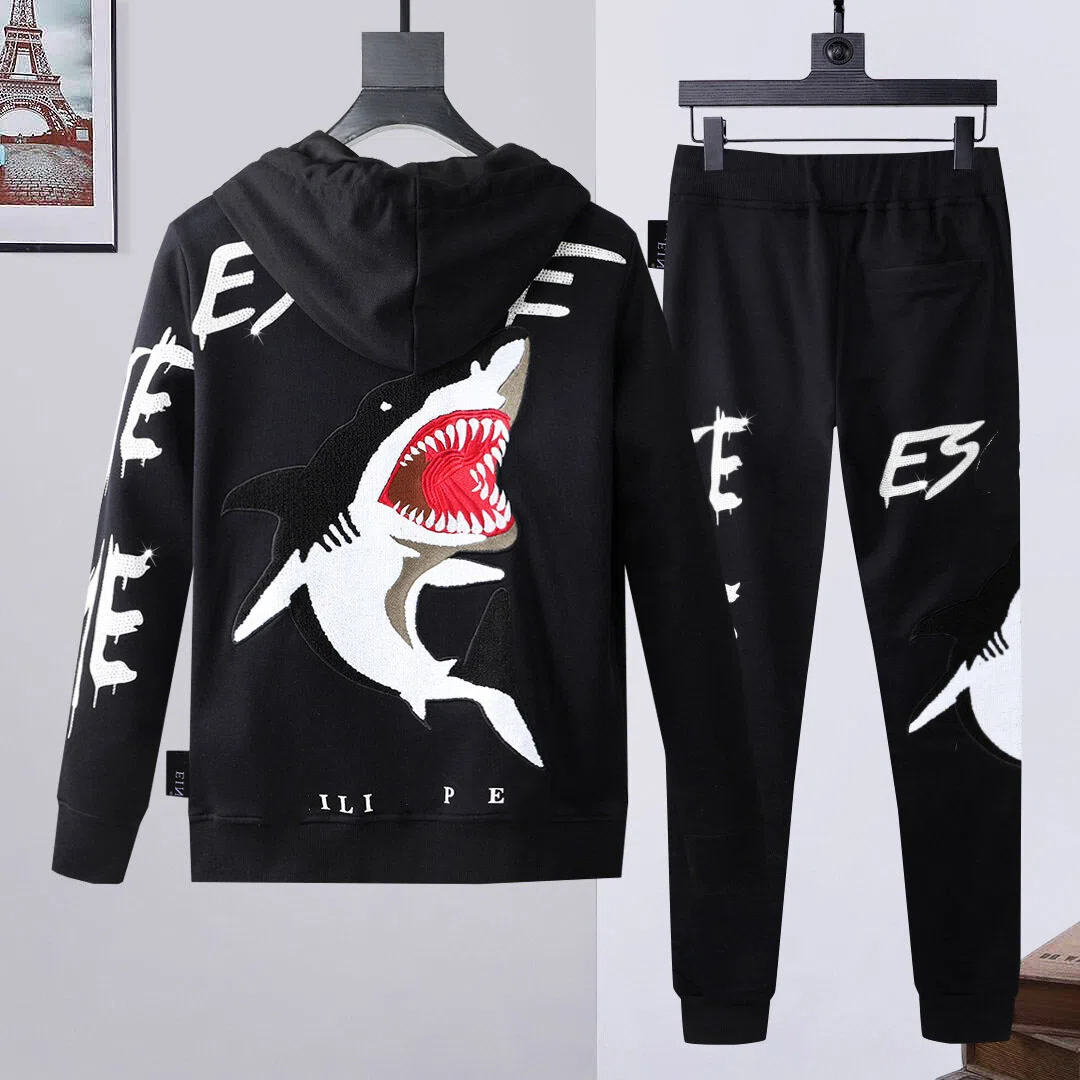 Hommes automne hiver col montant Zip survêtement strass crâne graphique 2 pièces ensemble Hip Hop Streetwear survêtement costume
