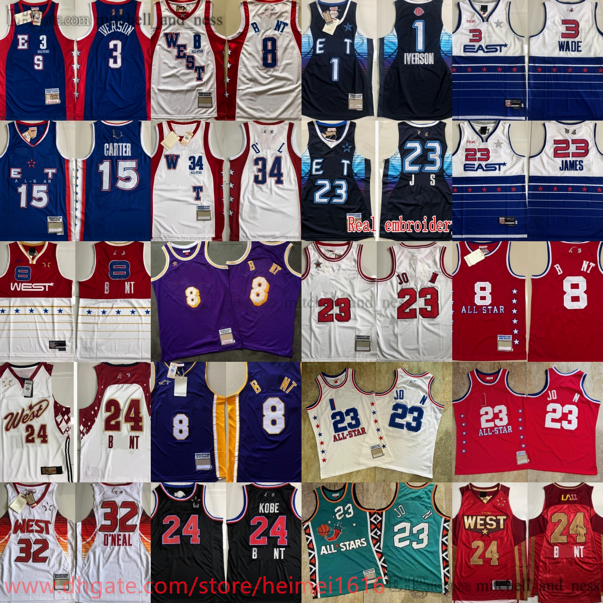 MitchelllandNess Au Broderie All-Star Bryant Basketball 3 Allen Iverson Jersey Classic Retro Nowitzki 23 Lebron James McGrady 21 Kevin Garnett 15