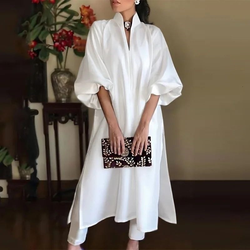 Women Elegant Satin Maxi Dress Summer Lantern Sleeve Solid Party Sundress Casual Loose V-Neck Bohmeian Evening Robe 240420-image-967913953
