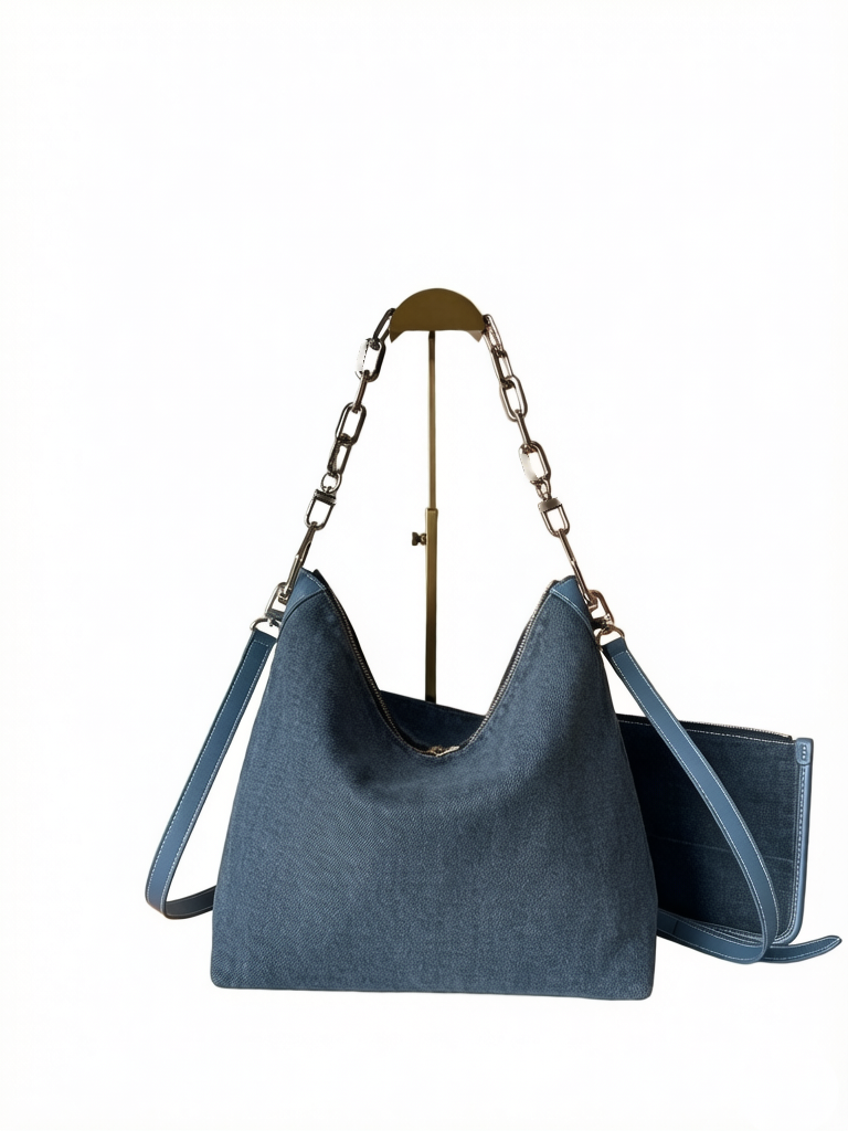 Sac polyvalent en cuir lisse adapté aux ordinateurs portables, doté d'une poche zippée amovible en matériel doré