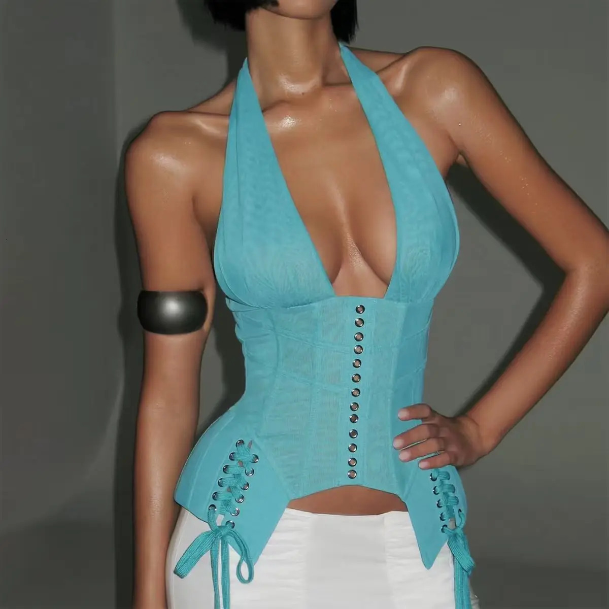 Women Outerwear Tank Top Irregular Hem Backless Tank Tops Women Sexy Skinny Halter Corset Crop Top Slim Shaper Bustier Summer ladies sleeveless Fish