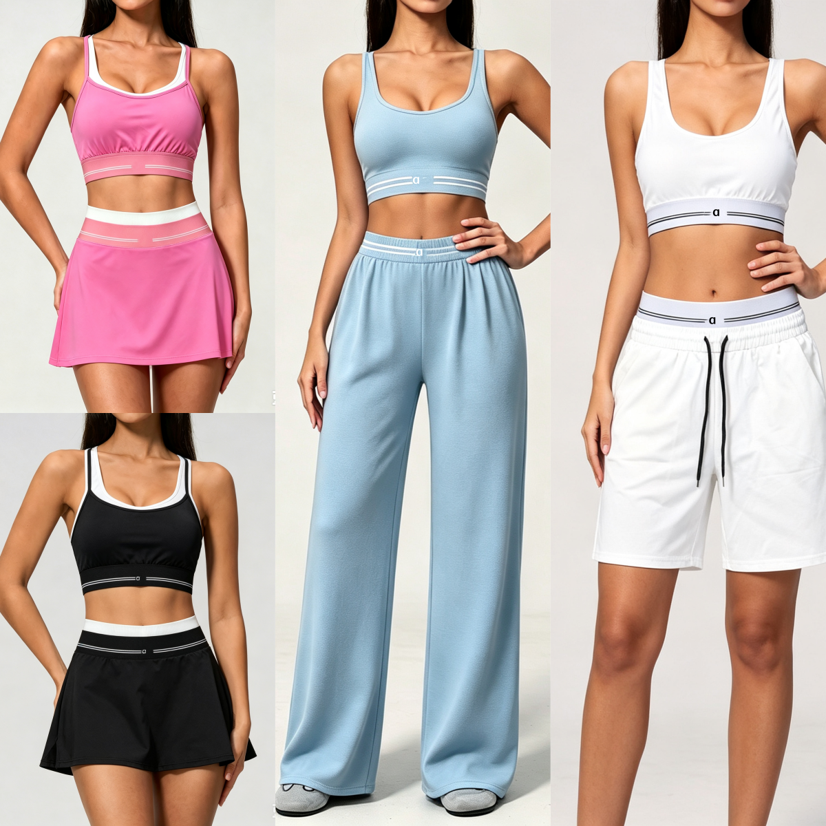 2541AO Fashion Short Vest Set Double-Waist Capri Pants and Yoga Sportwear Chest Pad Gym Set thletic Chic Outfit Pack Varsity-Inspired Top Sports Bra