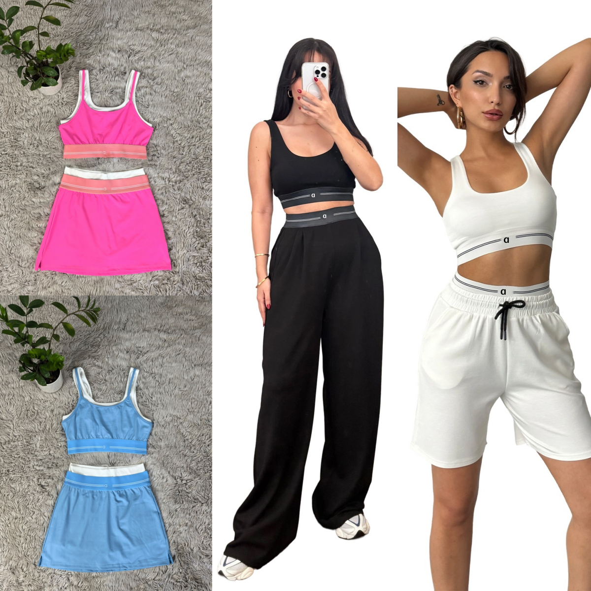 A2541 Fashion Short Vest Set Double-Waist Capri Pants and Yoga Sportwear Chest Pad Gym Set thletic Chic Outfit Pack Varsity-Inspired Top Sports Bra