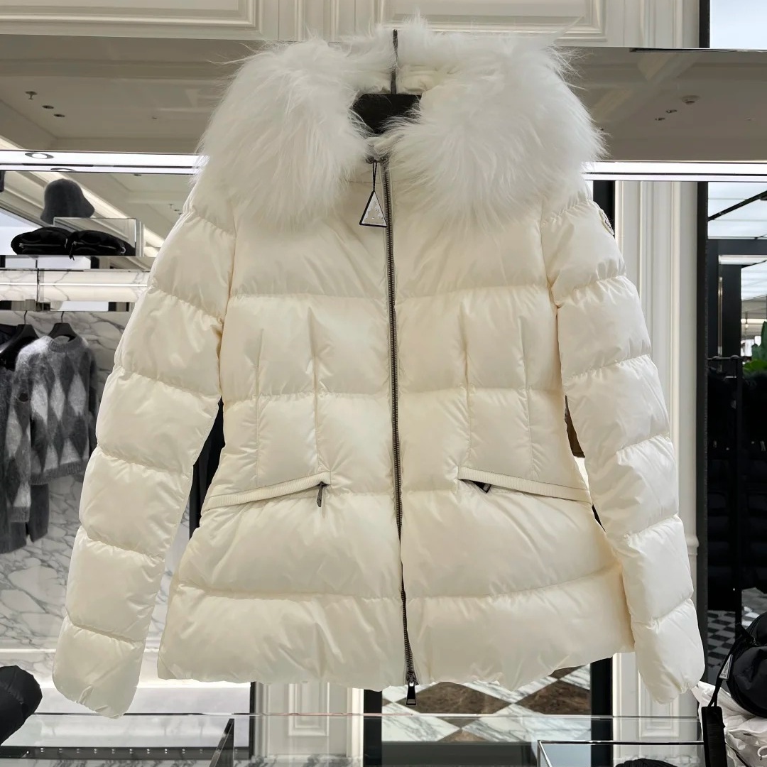 Removable Fur Hood Down Jacket Women Short Waisted Zip Puffer Warm Padded Winter Outwear