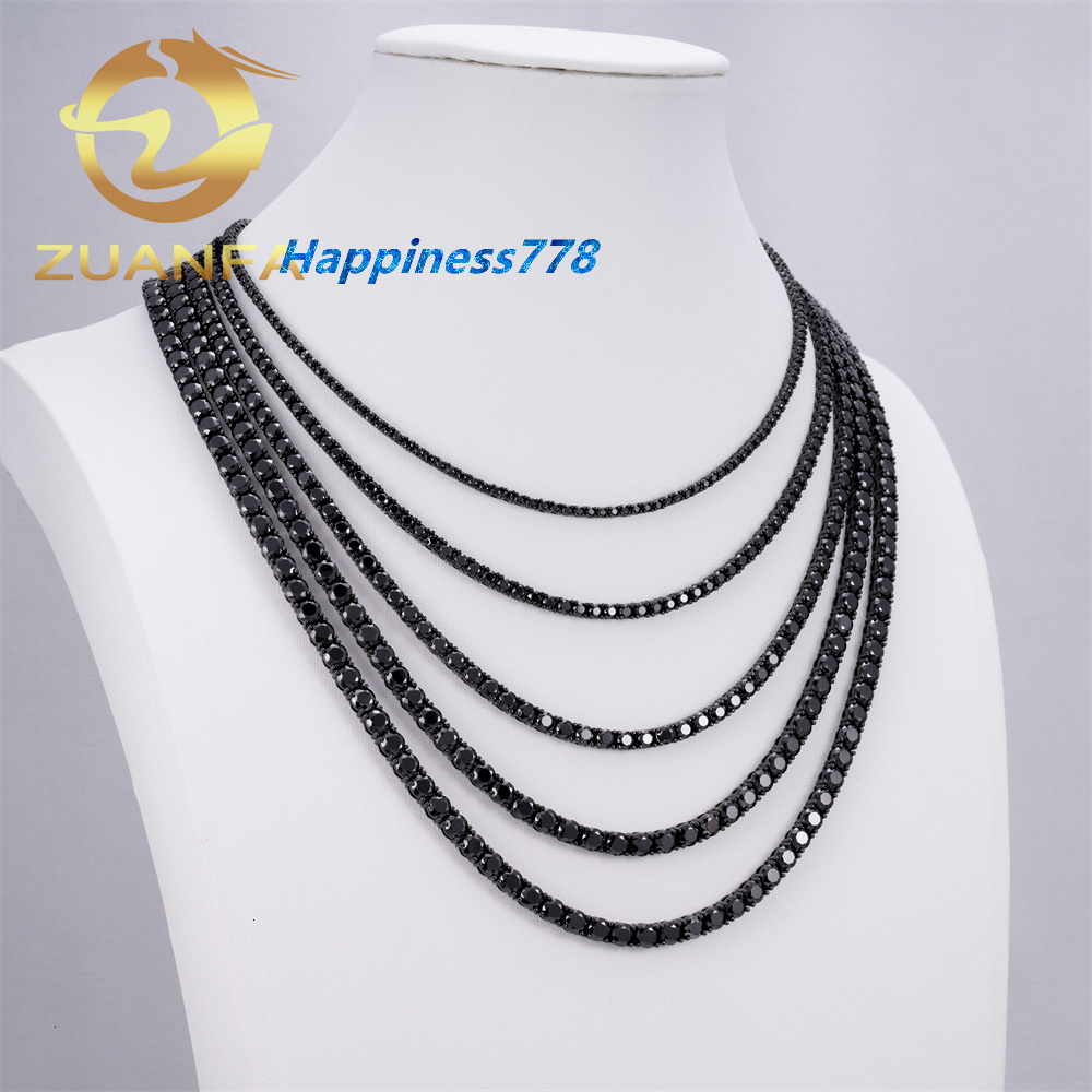 Hip Hop Jewelry 2mm 3mm 4mm 5mm 65mm Black Moissanite Diamond Tennis Necklace VVS 925 Silver Hip Hop Iced Out Tennis Chain