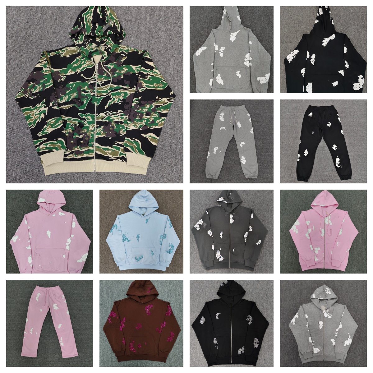 Denimlsy Tearhoodie Designer Hoodie Multi Colors Hip Hop High Street flower hoodies Pullover Kapok Foam Hoody Print Sweatshirt Loose Casual Tracksui