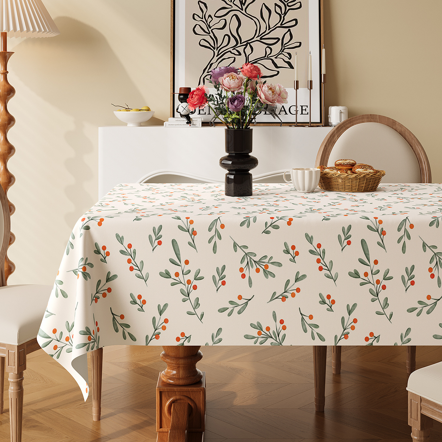 YL-38955 Nappe de style pastoral personnalisée rectangulaire, sans entretien, imperméable, résistante à l'huile et à la chaleur, adaptée aux tabl