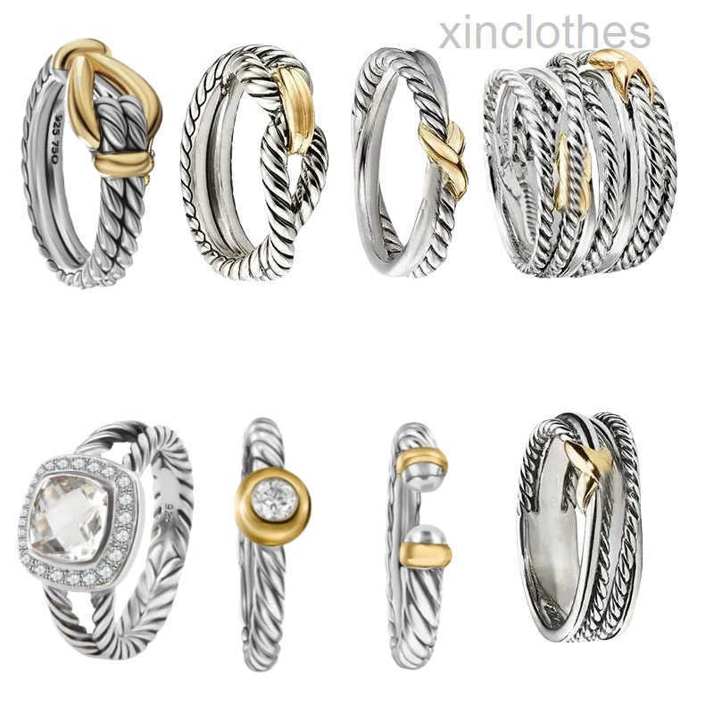 Designer Rings Designer ring Twisted Two Color Cross band Rings for Women men Luxury pearls Vintage Ring 925 Sterling Silver colorful Diamond Weddin