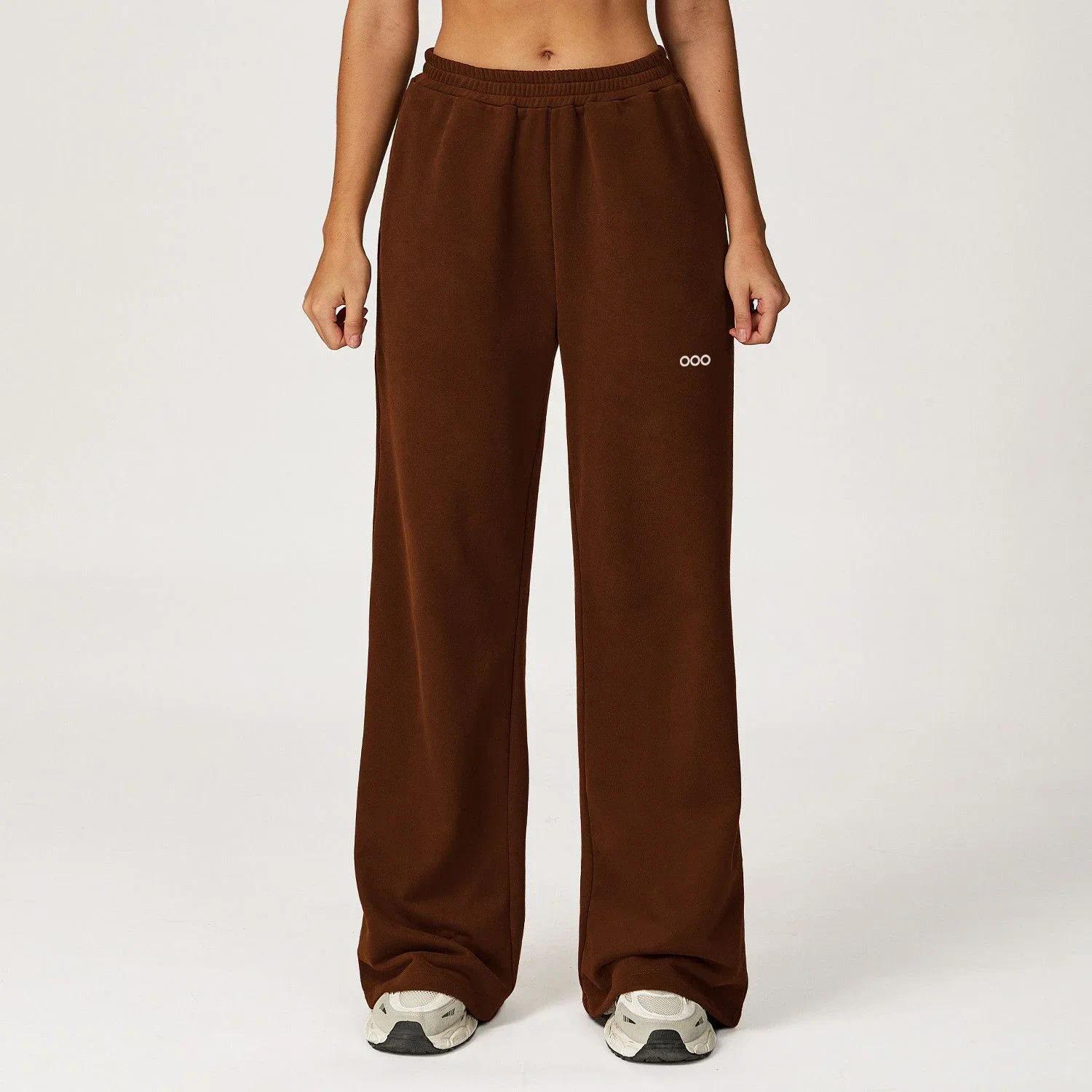 Pantalon de survêtement taille haute doublé polaire pour femmes, jambes larges, coupe ample, pantalon de course, de Yoga, de salon, automne et hi