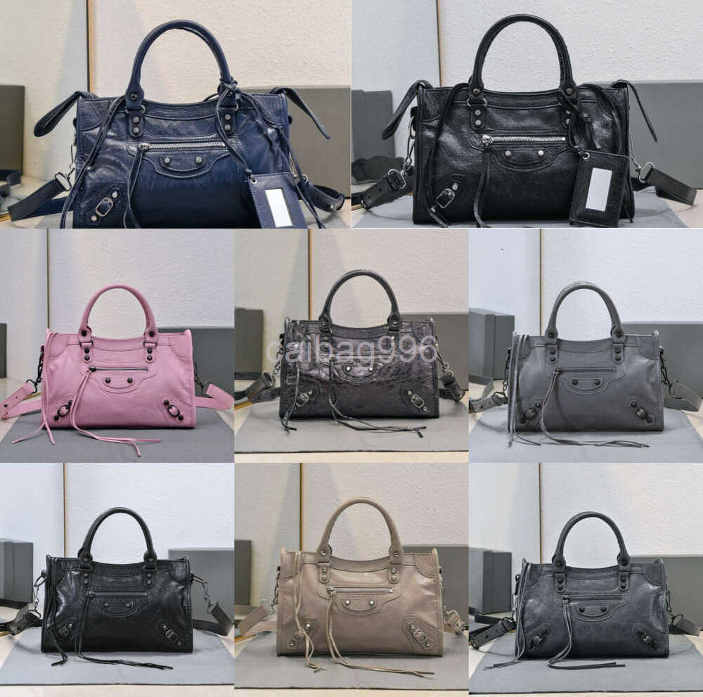 2026 Designer Bag Classic Neo City Motorcycle Tote Luxury Sheepskin Genuine Leather Shoulder Handbag Crossbody Attached Mirror 31Cm Blue 12A Quality