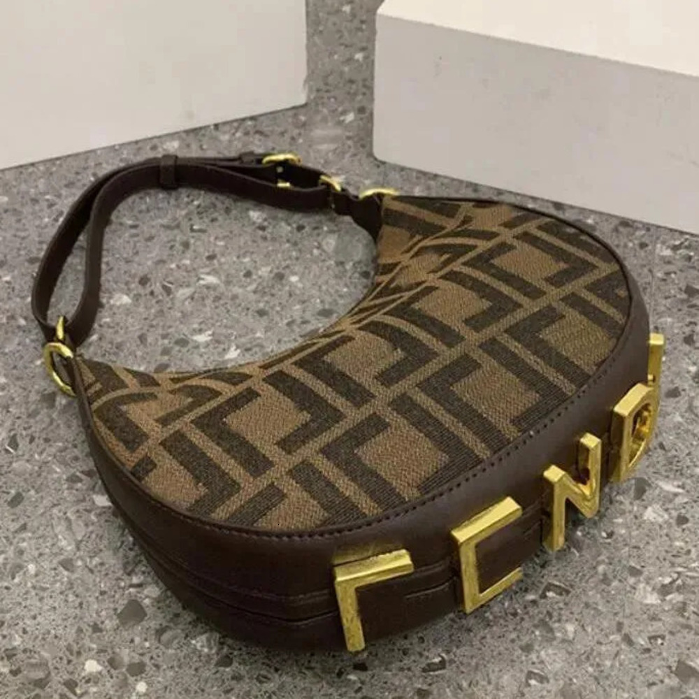 High-quality 2026 Designer Brand Retro Wind Moon Tooth Bag Classic Double F Printed Underarm Bag Shoulder Bag Commuter Versatile