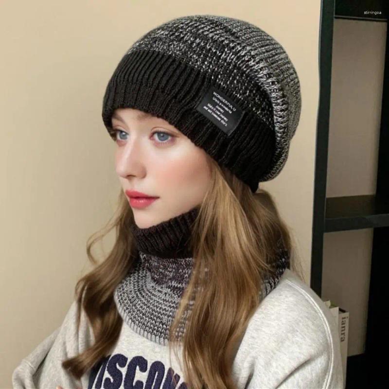Gorros Gorros De Invierno Cálidos Forrados De Piel De Felpa Gorro De Color Degradado Elegante para Mujer Conjunto De Esquí Holgado Al Aire Libre De