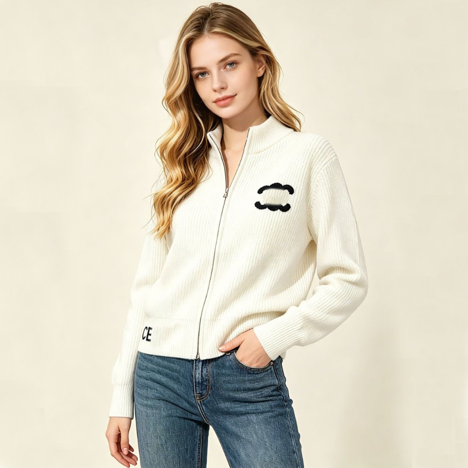 Women's Zipper sweaters designer fashion Embroidered stan1d up collar letter printed knitted cardigan button women's clothing sweater Coat