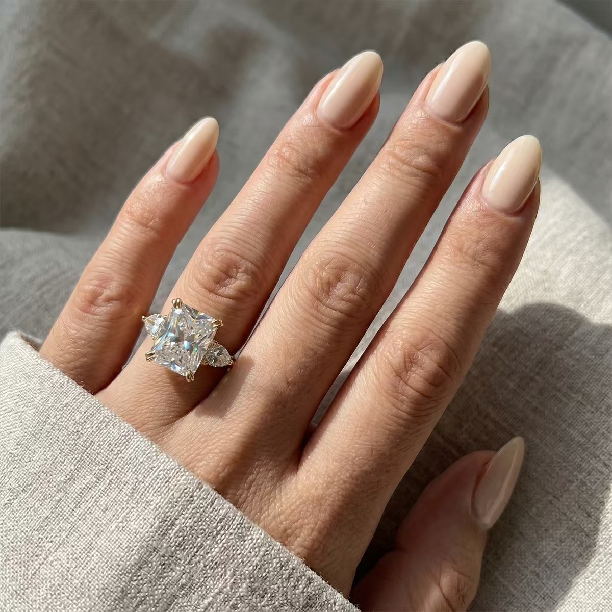 S925 Sterling Silver White Gold Women's Emerald Cut Moissanite Diamond Engagement Wedding Ring Bridal Set