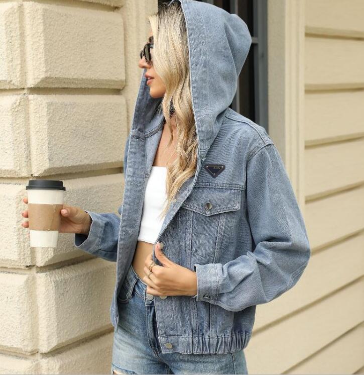 designer jacket women autumn hooded jeans jackets long sleeve washing denim blazer womens coat rada1686