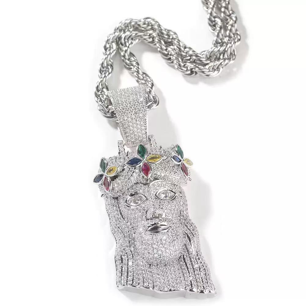 Pendant Necklaces Fully Iced Out Mossanite Pendant 3D Jesus Head Piece Charm 925 Silver VVS Custom Moissanite Pendant Gift Hip Hop Style