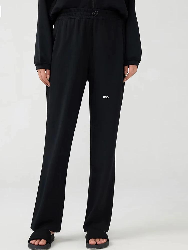 Pantalon taille haute avec cordon de serrage pour femme, jambes larges, ample, survêtement de salon, Yoga, course à pied, automne et hiver, décon