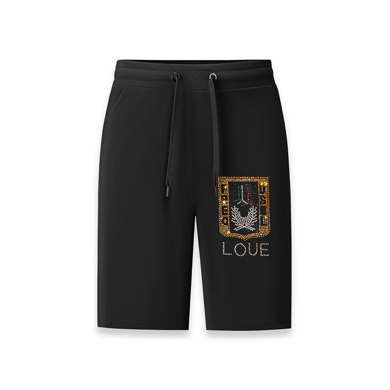 Rhinestone Summer New Fashion Trendy Loose Pants Ice Silk Thin Men's Knee Length Shorts