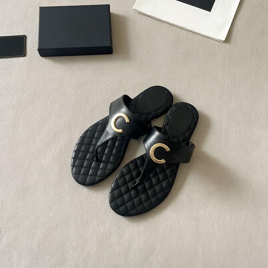 Tongs de styliste pour femmes, pantoufles classiques avec lettres, chaussures décontractées, chaussures à motif à carreaux, pantoufles à tête ron