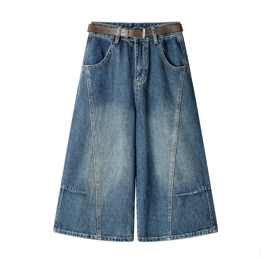 Summer 2026 Wide Leg Denim Pants For Women Ripped Threequarter Length Jeans Woman High Quality Womens 260717BJ