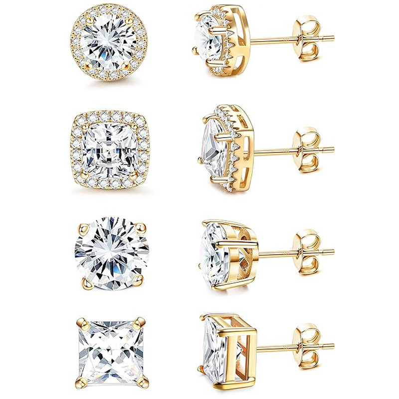 's best-selling medical-grade 316L stainless steel full-diamond earring set for men and women, fashionable zirconia earrings