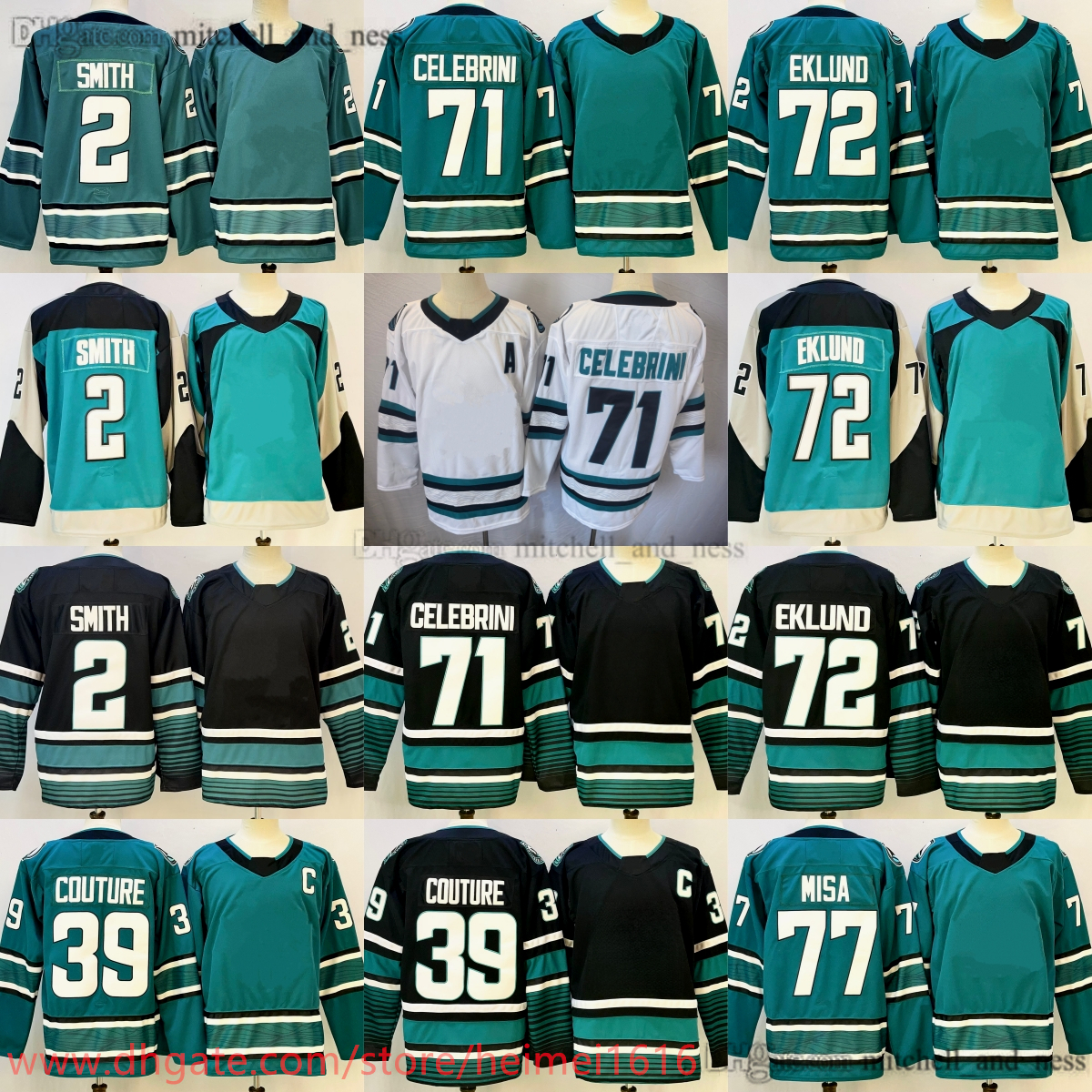 2025-26 New Ice Hockey 72 William Eklund Jersey Embroidery 2 Will Smith 39 Logan Couture 71 Macklin Celebrini 77 Michael Misa Jerseys Black Green