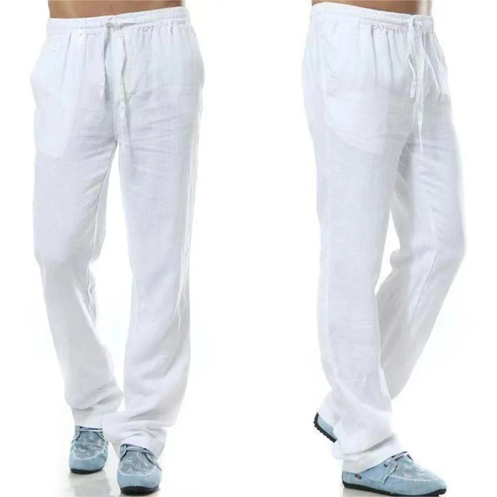 Mens Cotton Linen Pants Male Autumn Breathable Solid Color Trousers Fitness Streetwear Back With Pocket 260717banjia
