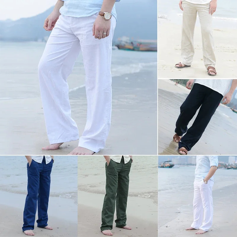 Mens casual plus size cotton and linen pants loose cool elastic waist street wear lightweight 260717banjia