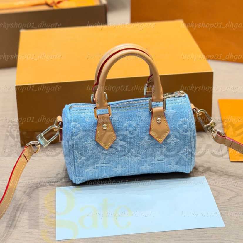 Designer Mini Nano 16cm Shoulder Bag Women Leather Brown Denim Crossbody Luxury Embossed Tote Printed Flowers pochettes Handbag 20cm classic belt Pu