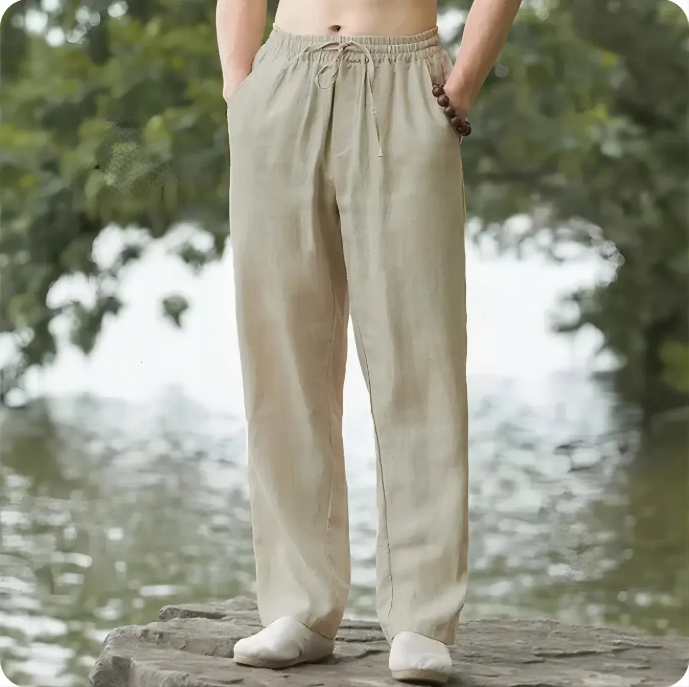 M4XL Mens Cotton Linen Streetwear Pants Casual Loose Fit Summer Sweatpants Breathable Comfortable Long Trousers Home 260717banjia