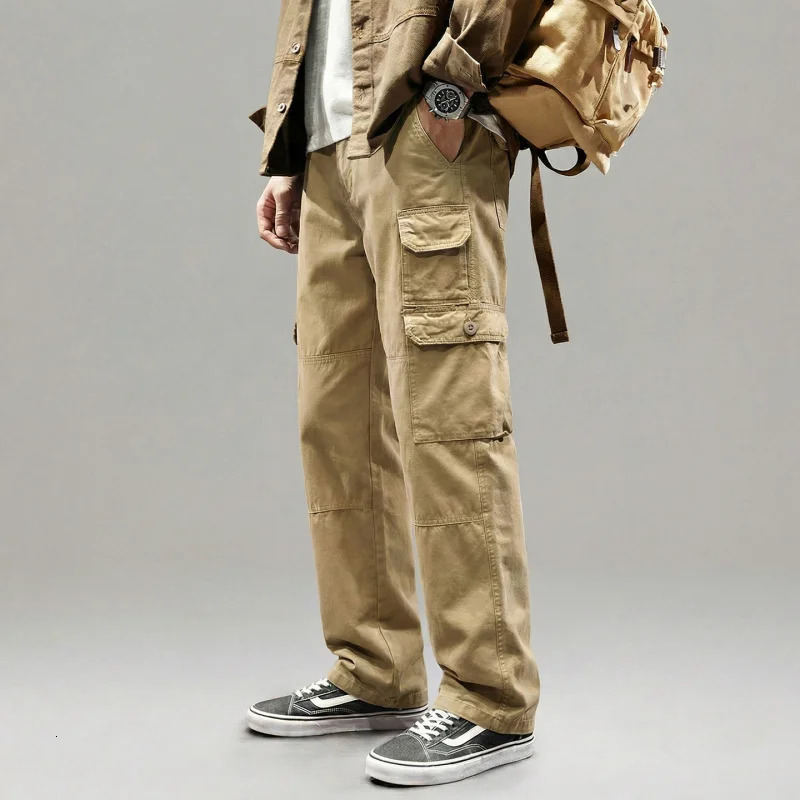 Mens Cotton Cargo Pants Loose Straight Fit with Multi Pockets 100 Work WearResistant Casual for Spring 260717banjia