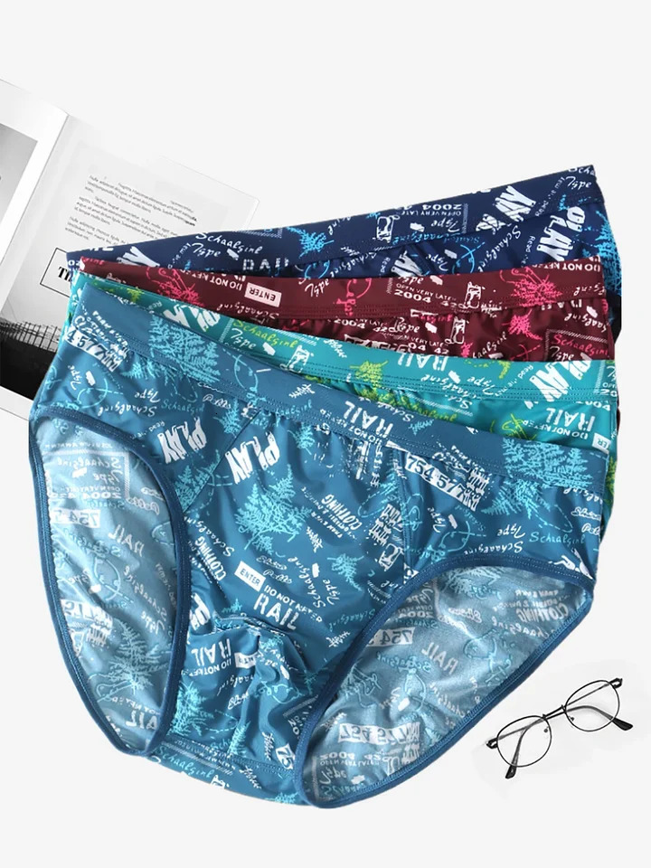 4PCS Mens Printed Ice Silk Triangle Underwear Trendy Letter Pattern Breathable and Comfortable 260716BANJIA