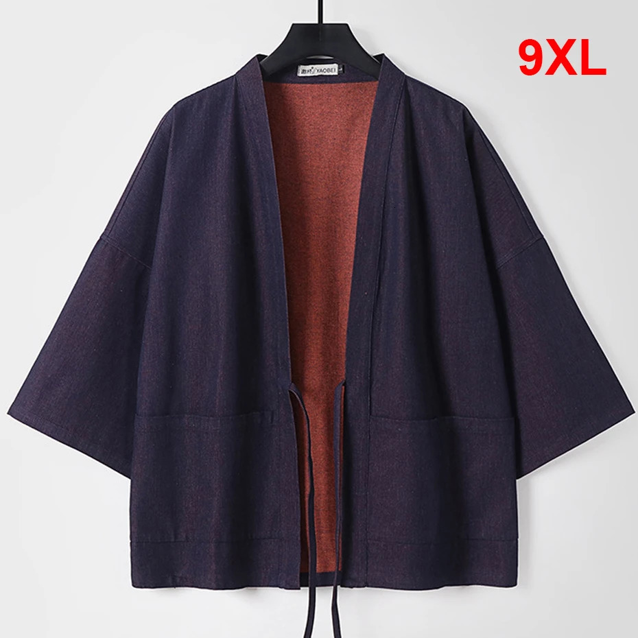 Denim Shirts Men 9XL Plus Size Kimono Summer Cardigan Jacket Fashion Casual Solid Color Big 260713BANJIA