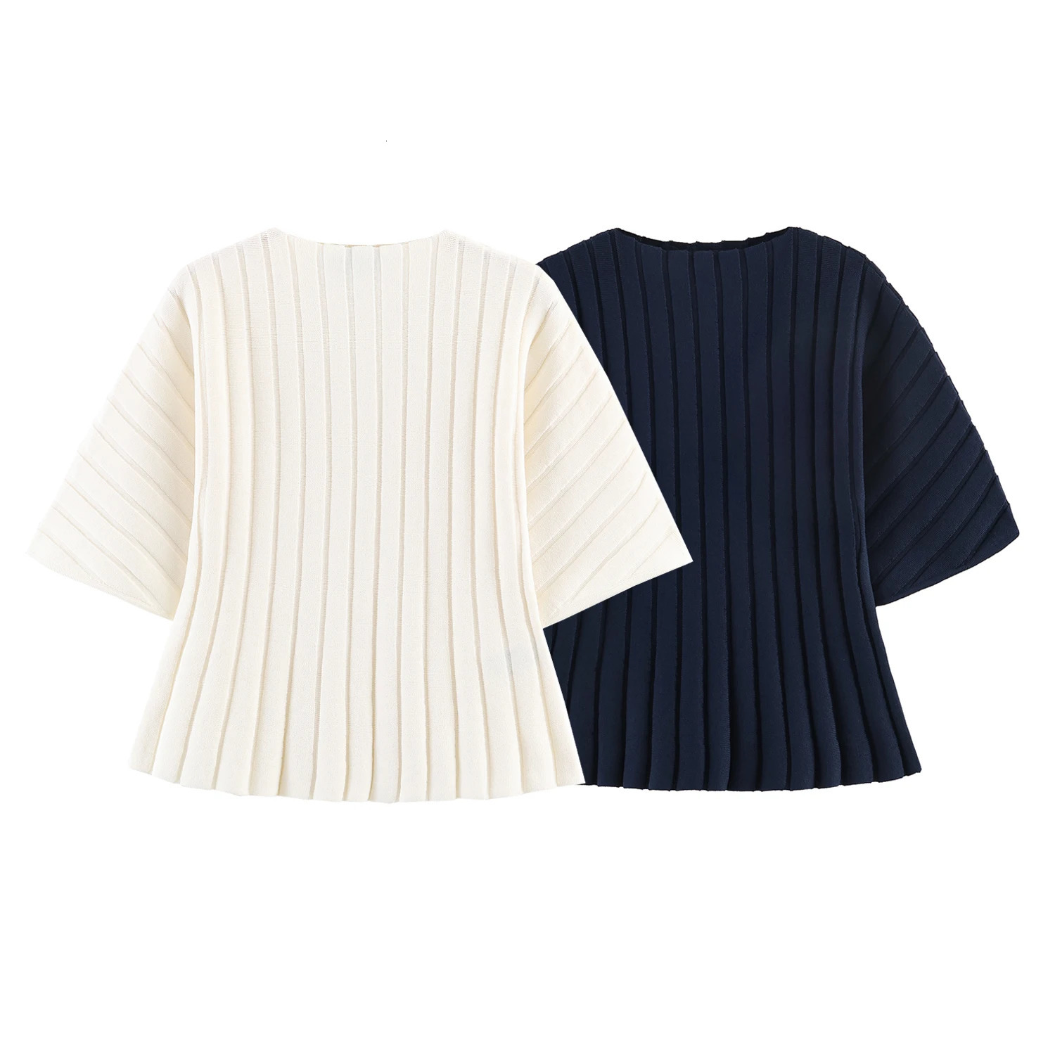 European and American style spring summer womens round neck bubble short sleeved ribbed knitted top 260717BJ
