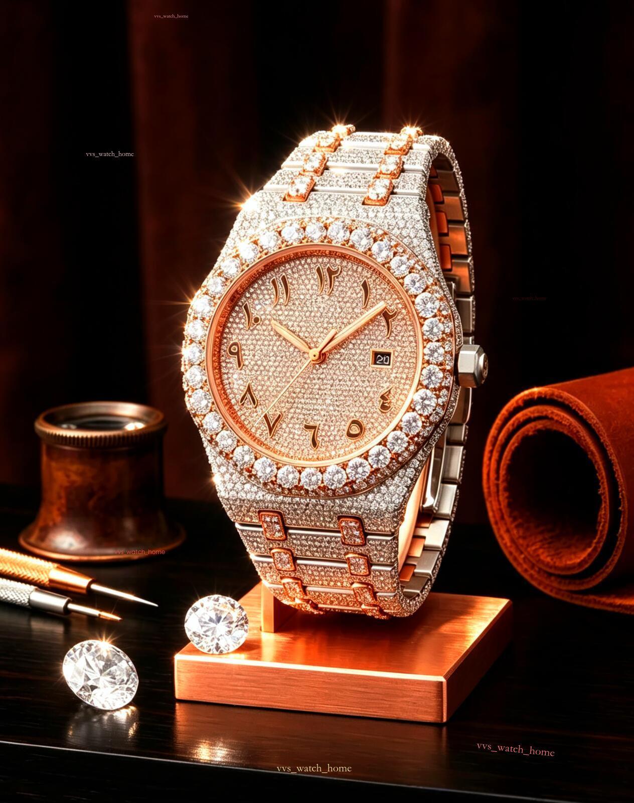 VVS1 Hip Hop Style Watch Men, Unique Roman Numerals, Limited Edition, Moissanite, Dia, Quartz, Stainless Steel Band for Any Ocn GRA Certification Fr