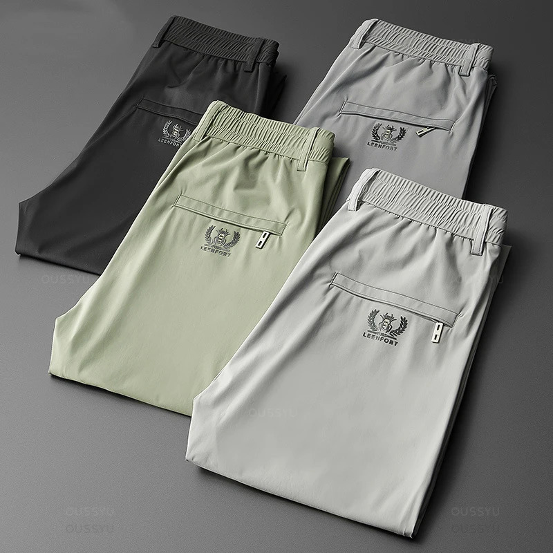 High Stretch Summer Mens Casual Pants Thin Sports Zip Pocket Korea Elasticity Drawstring Elastic Waist Jogging Work Trousers 260717banjia