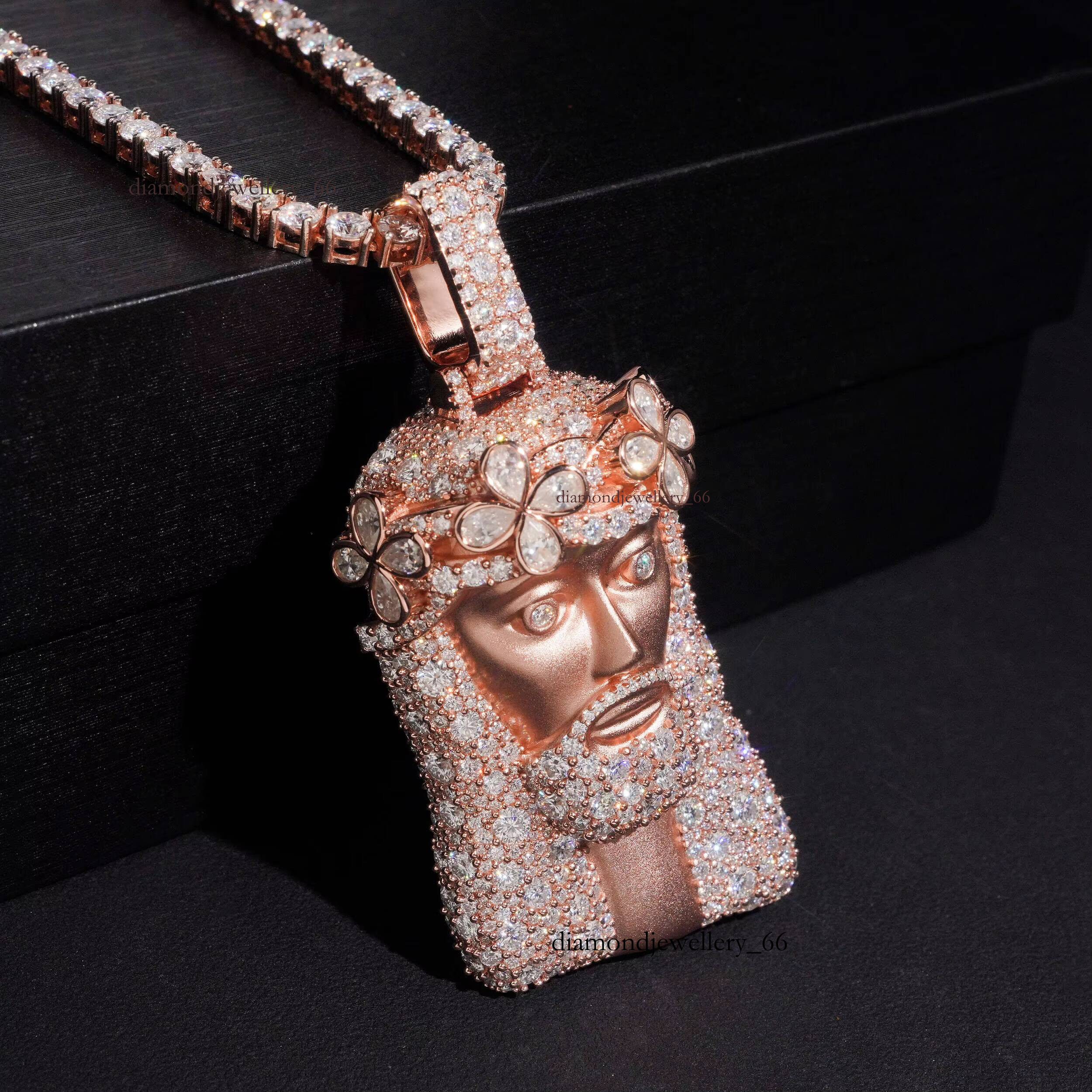 Holy Jesus Rose Gold Plated Moissanite 925 Sterling Silver Men's Hip Hop Style Customizable Pendant