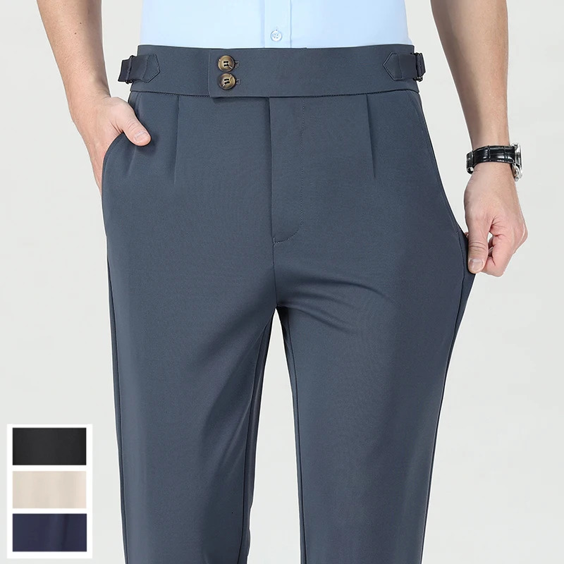 Quality Mens Business Casual Pants Elastic Dress Stretch Golf Black Grey Beige Summer Spring 260717banjia