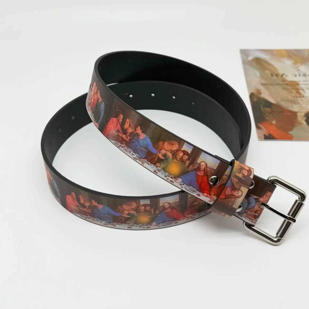 Y2k Belts belt Faionable Printed Last Supper Time Retro Sle High Street Belt for Men And Women Youth PU Leather with Needle D260718
