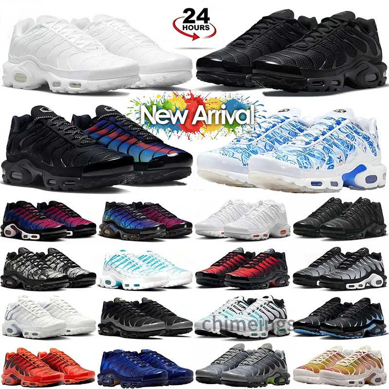 Tn Tns Plus Sneakers Mens Womens Designer Gradient Running Shoes Durable Trainers Shark Spine Plastic Overlay Shoes Runner Black Dark Obsidian Manch