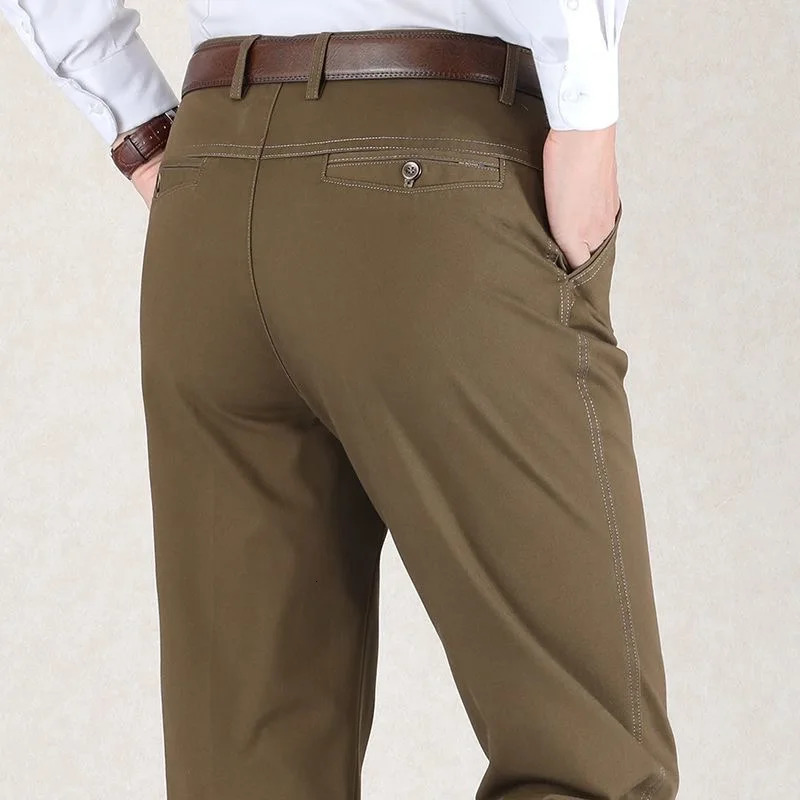 Mens 100 Cotton Summer Autumn Casual Pants Fashion Solid Black Khaki Gentle Thicken Trousers Smart Suit Pant GOZBKF 260717banjia