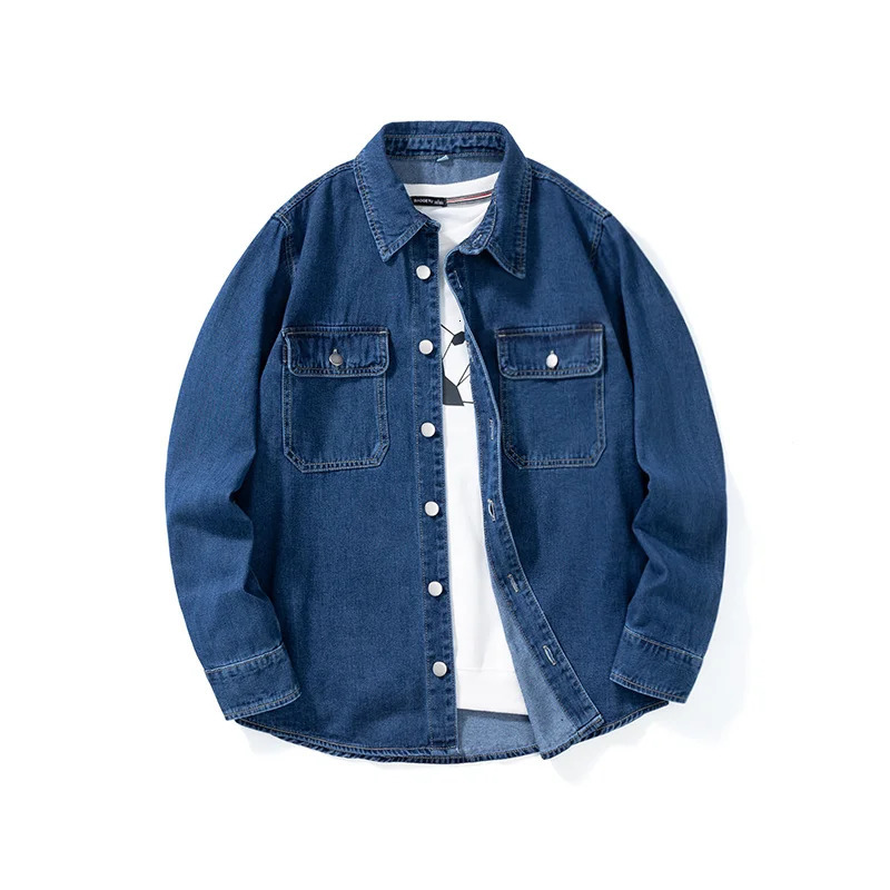 Solid color versatile spring and autumn non stretch denim loose fit shirt classic style multicolor selection suitable for goi 260713BANJIA