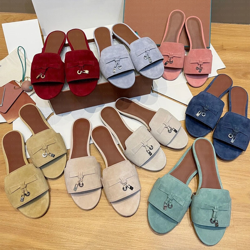 Womens Tassel Mules Slippers Summer Designer Sandals Walk Charms Luxury Slipper Slip On Mules Sandals Soft Suede Top Quality Slides loafers Casual L