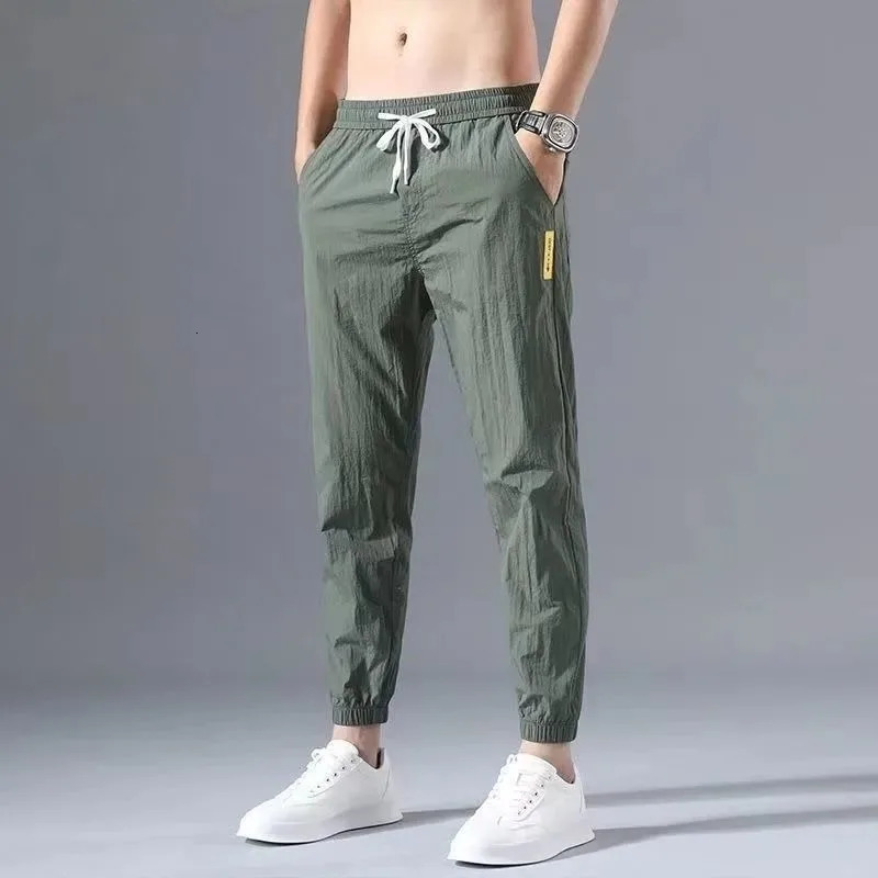 Ice silk casual pants mens Korean version trendy versatile 2024 summer thin loose quick drying sports 260717banjia