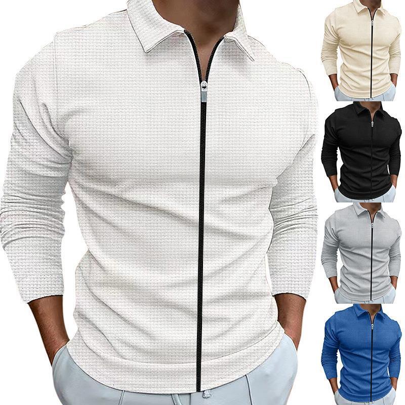 New Waffle Jacket Turn Down Collar Coat For Young And Middle Aged Trendy Men's Outdoor Sports Style Top