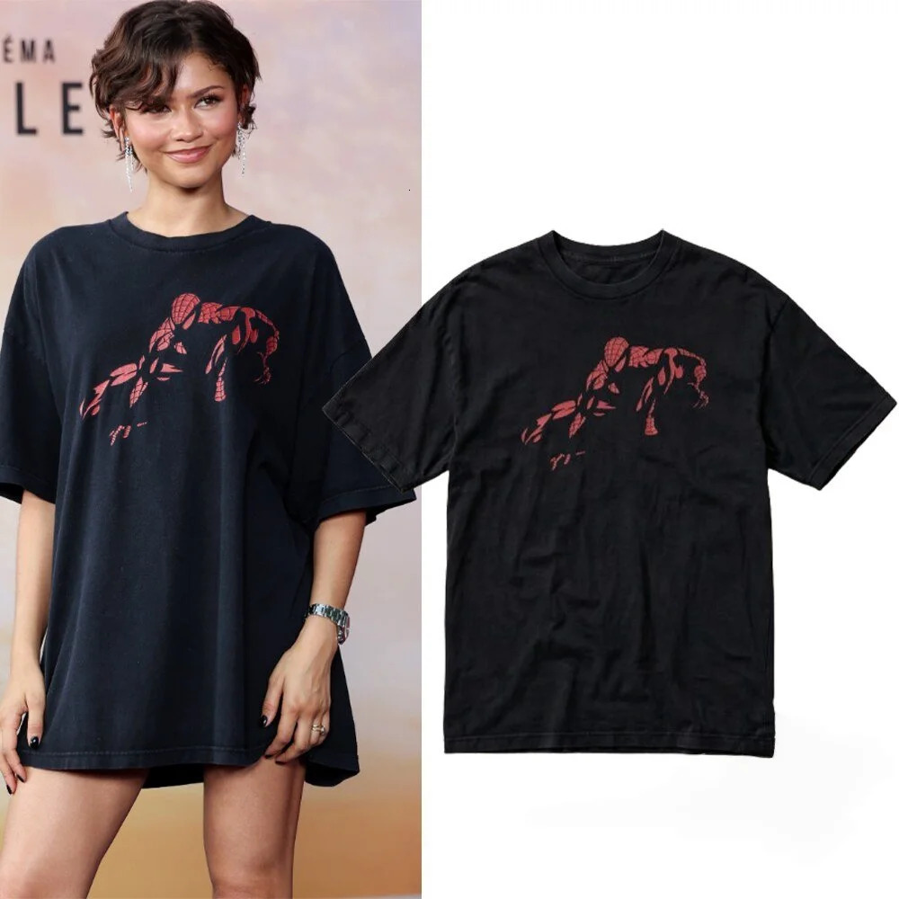2026 Summer HeroSpider TShirt 100 Cotton Zendaya Celebrity Style Clothing Mens and Womens Short Sleeve Fan Loose Y2K Casual 260717BJ