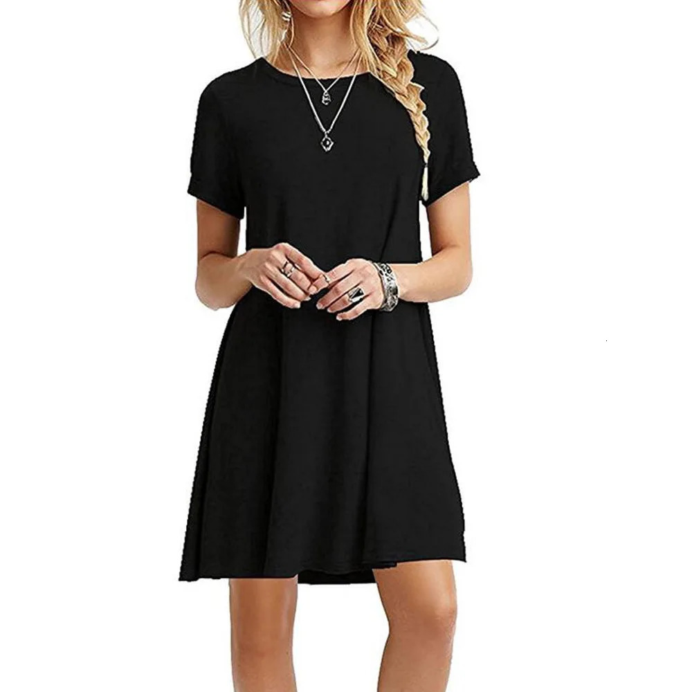 Summer Women Solid Color Dress Short Sleeve Mini Causal Dresses ONeck Basic Aline Floral Printed Leopard Thick Vestidos 260717banjia